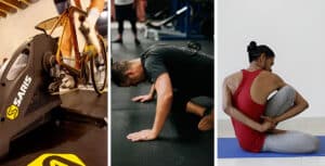 Kombiner hometrainer cykling med styrketræning og yoga strækøvelser.